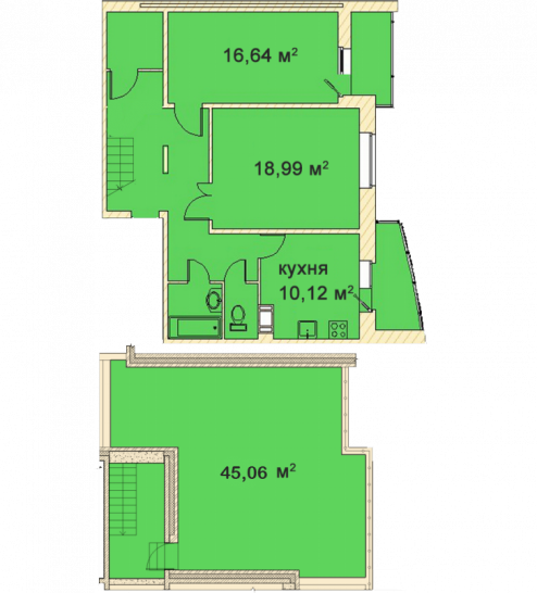 Двухкомнатная квартира 99.24 м²