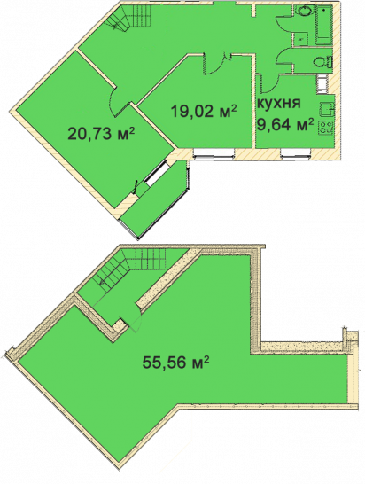 Двухкомнатная квартира 100.8 м²